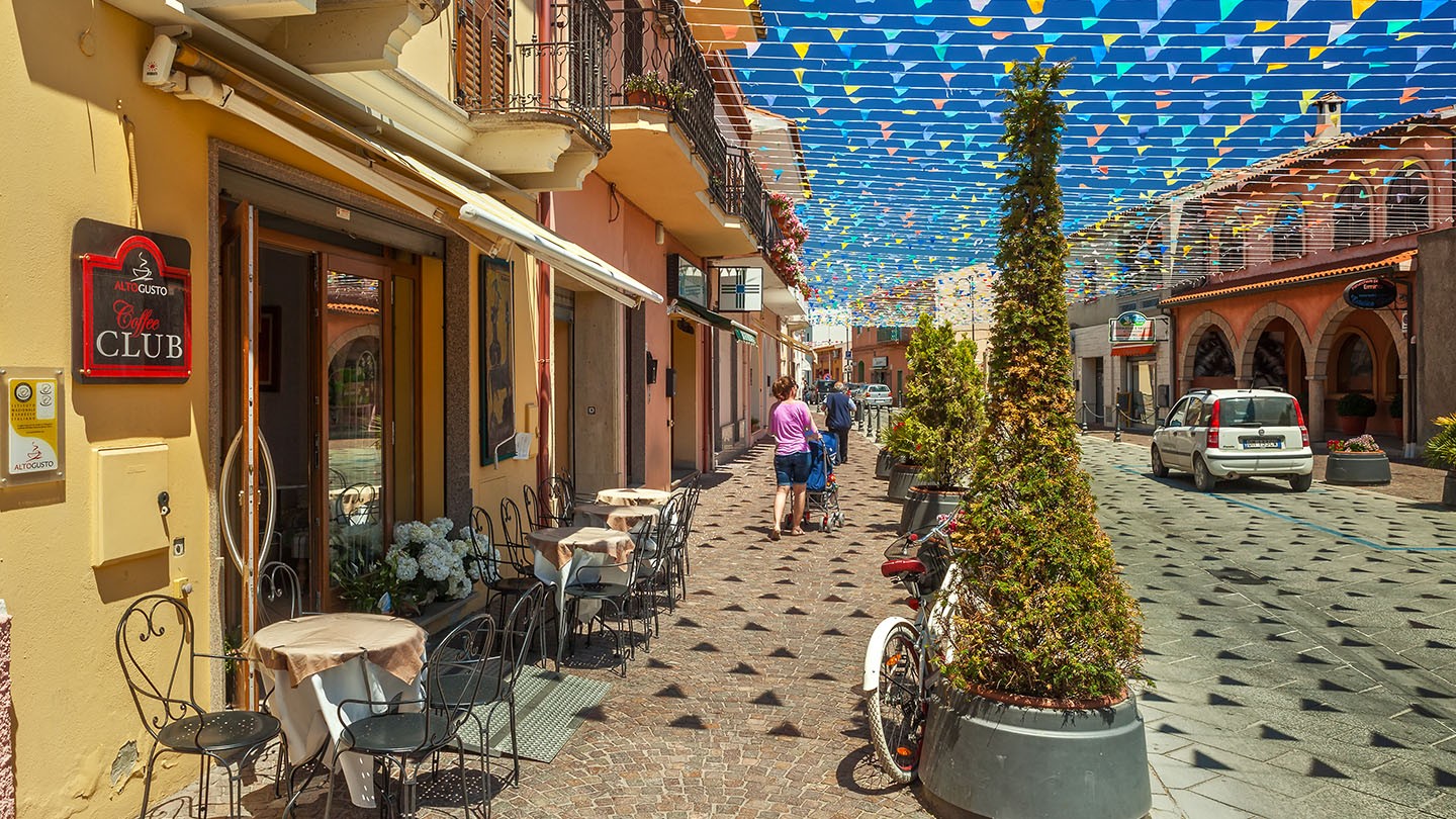 Streets of Pula city decorated with flags